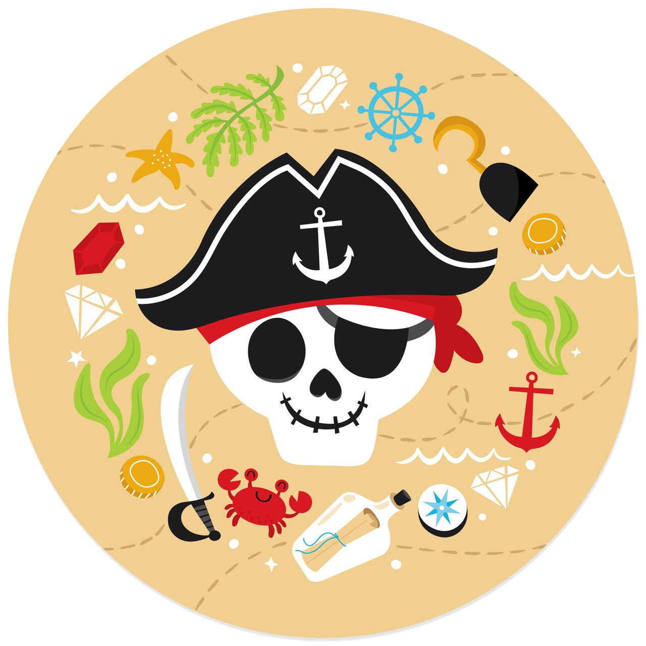 Big Dot of Happiness Pirate Ship Adventures - Skull Birthday Party Circle Sticker Labels - 24 Count